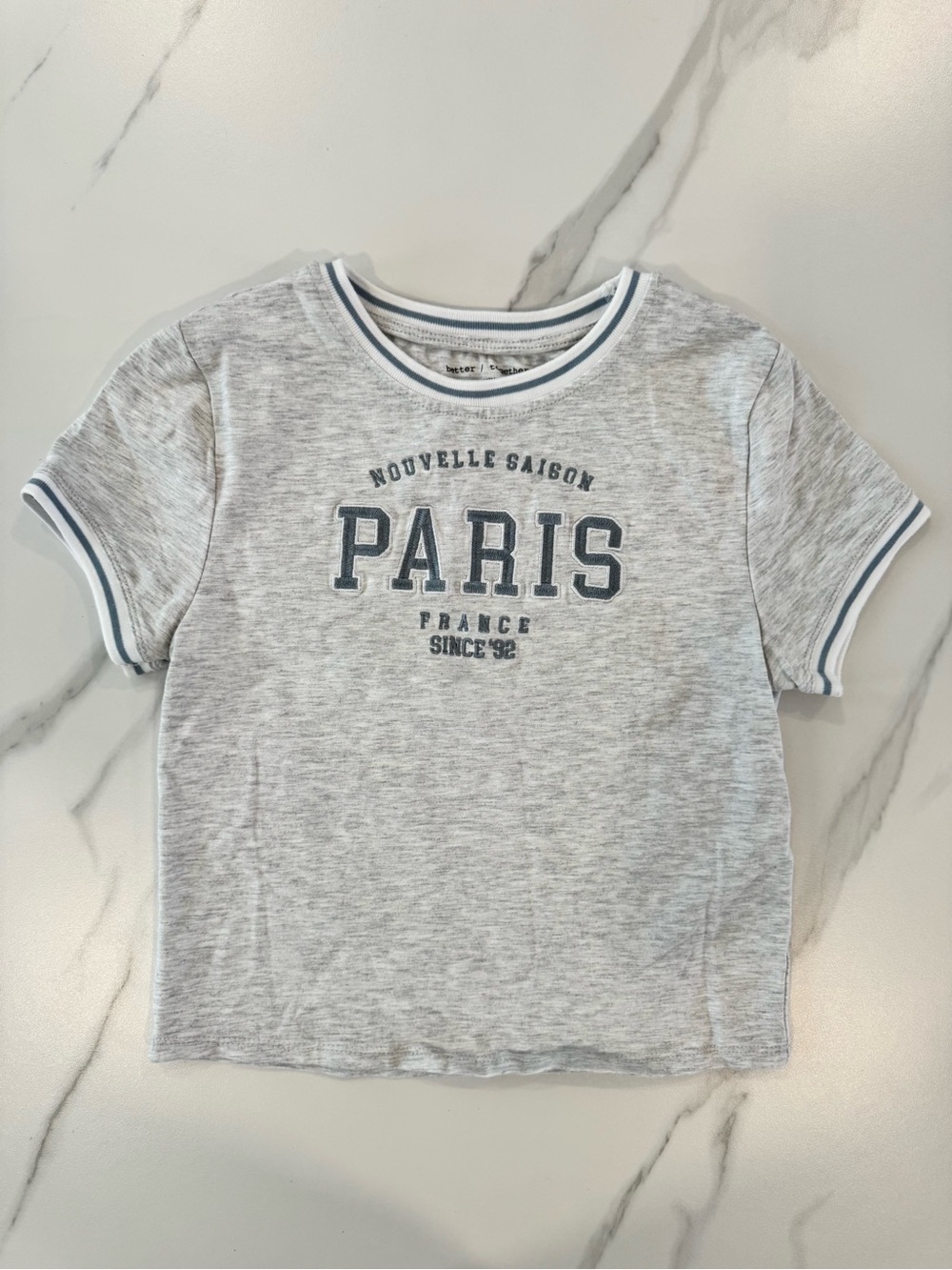 Juniors Paris' Graphic Tee - Light Grey with Navy Trim